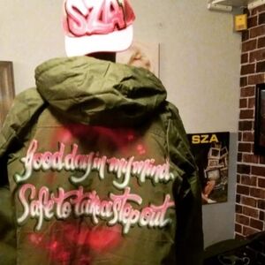 Airbrushed jacket and hat / with SZA lyrics
